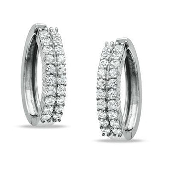 Two Row White Sapphire Hoops in Sterling Silver