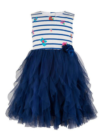 Branyork Blue & White Striped Fit and Flare Dress