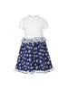 Branyork White & Navy Printed Fit and Flare Dress