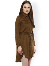 Rosyalps Olive Brown Solid Shirt Dress