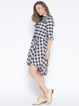 Rosyalps White & Navy Checked Shirt Dress